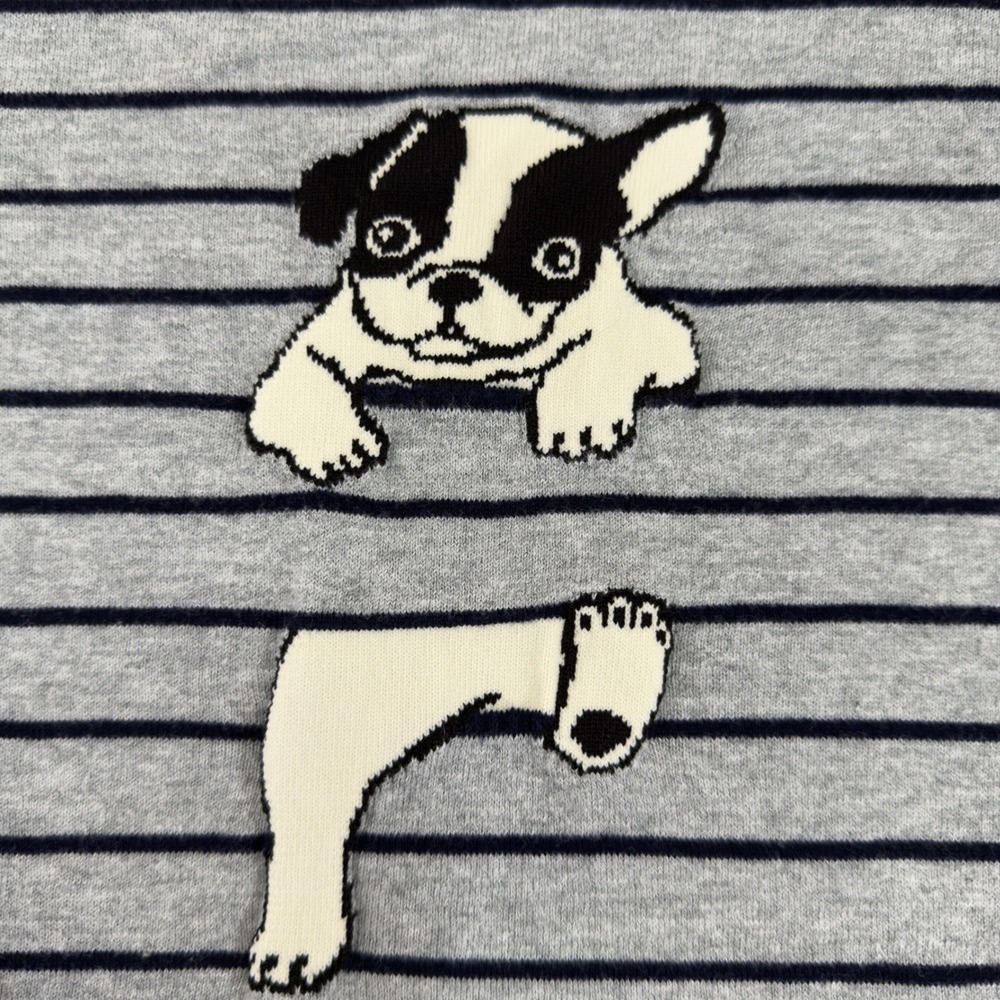 J.Crew French Bulldog Striped Intarsia Knit Sweater Gray Size L
